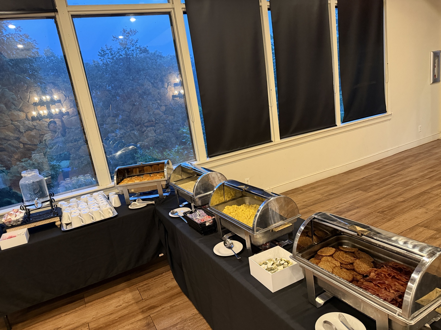 Embers Vine buffet with hot dishes ready for a private gathering